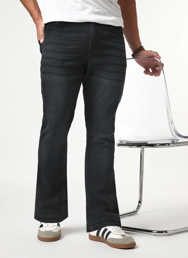 أوربانو فاشن Urbano Fashion Men's Black Bootcut Fit Mid Rise Heavy Washed Jeans Stretchable